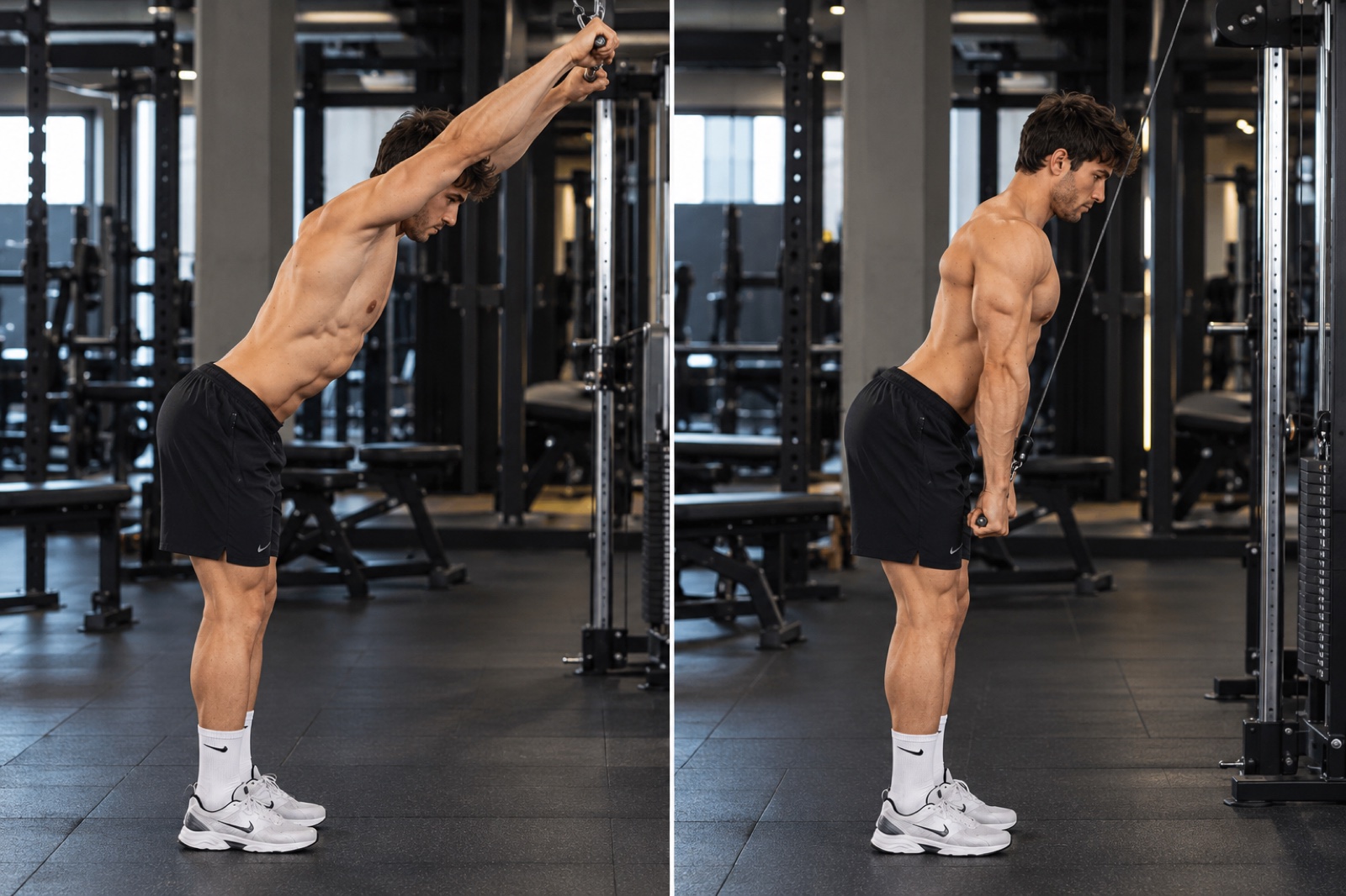 Pulldown presa inversa — esecuzione corretta, vista laterale